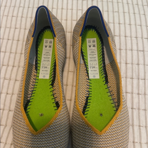 Rothy’s Women’s Sz 5.5 Gray Mustard White Herringbone Design Slip On Flats Round - Picture 9 of 13